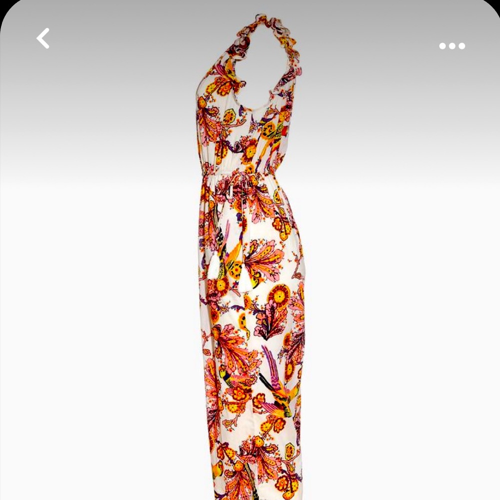 Benjanin x Madewell print jumpsuit with ruffle front/button closure. Sz 4